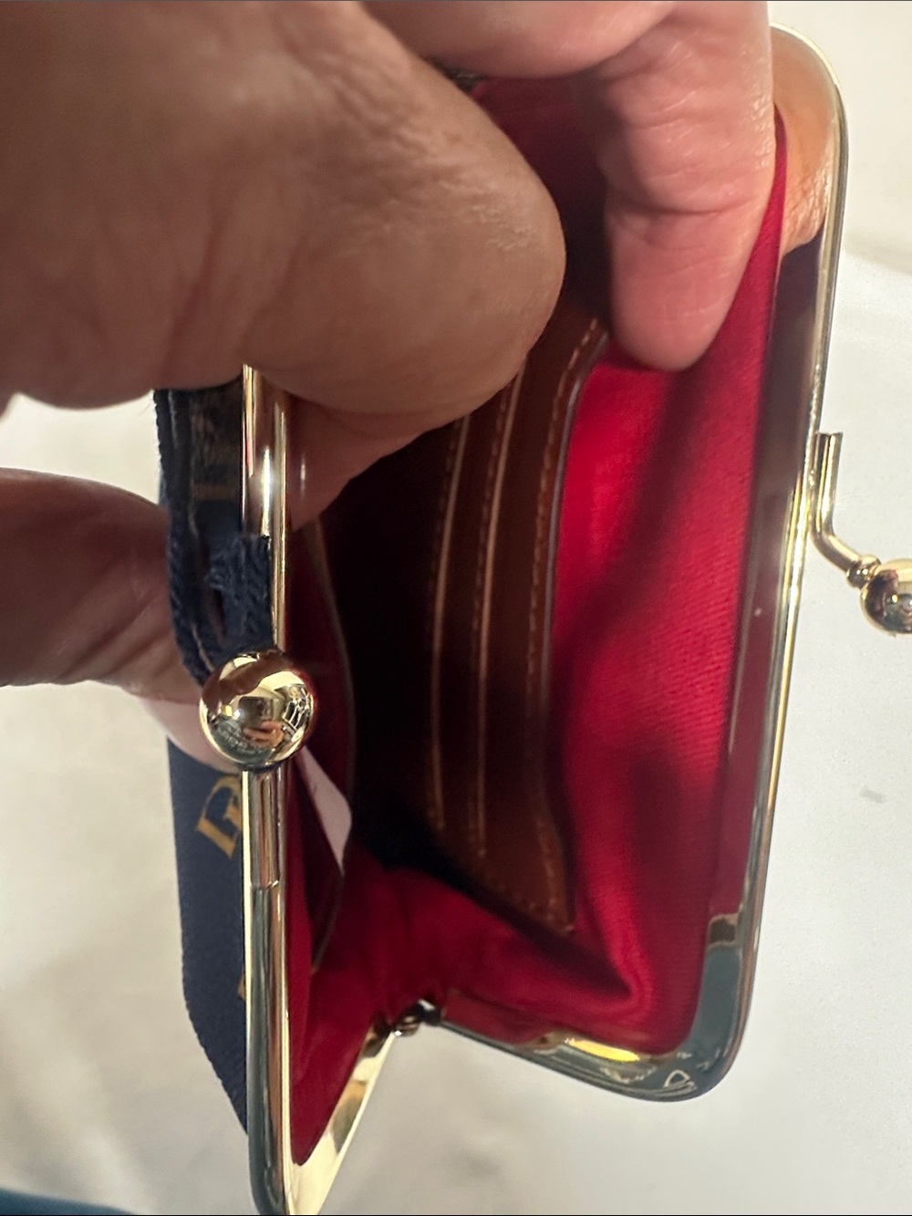 Dooney & Bourke Navy and Gold DB Monogram Kiss-Lock Coin Purse - Picture 8 of 11